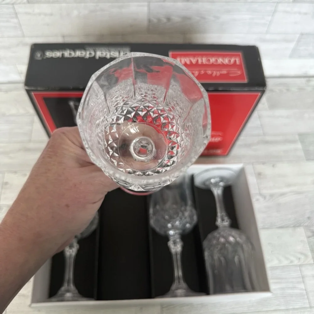 Cristal d'Arques Longchamp Crystal Wine 6oz Set of 4‎ With Box Made In France